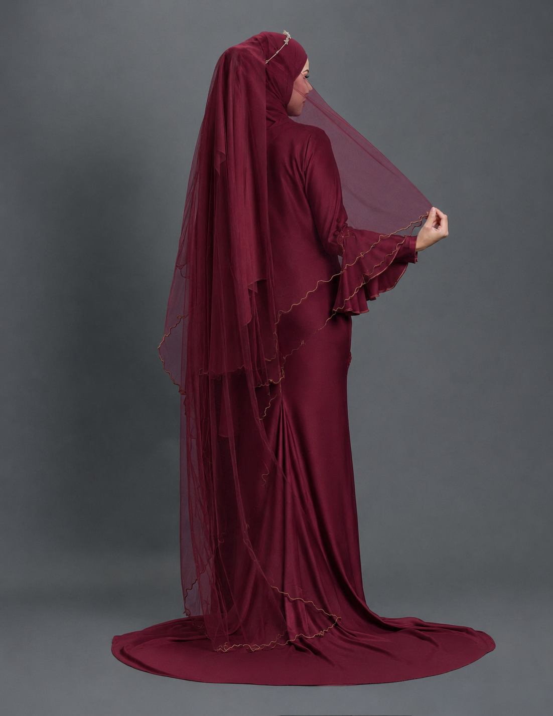 EMBROIDERY NET VEIL A17 (BURGUNDY)