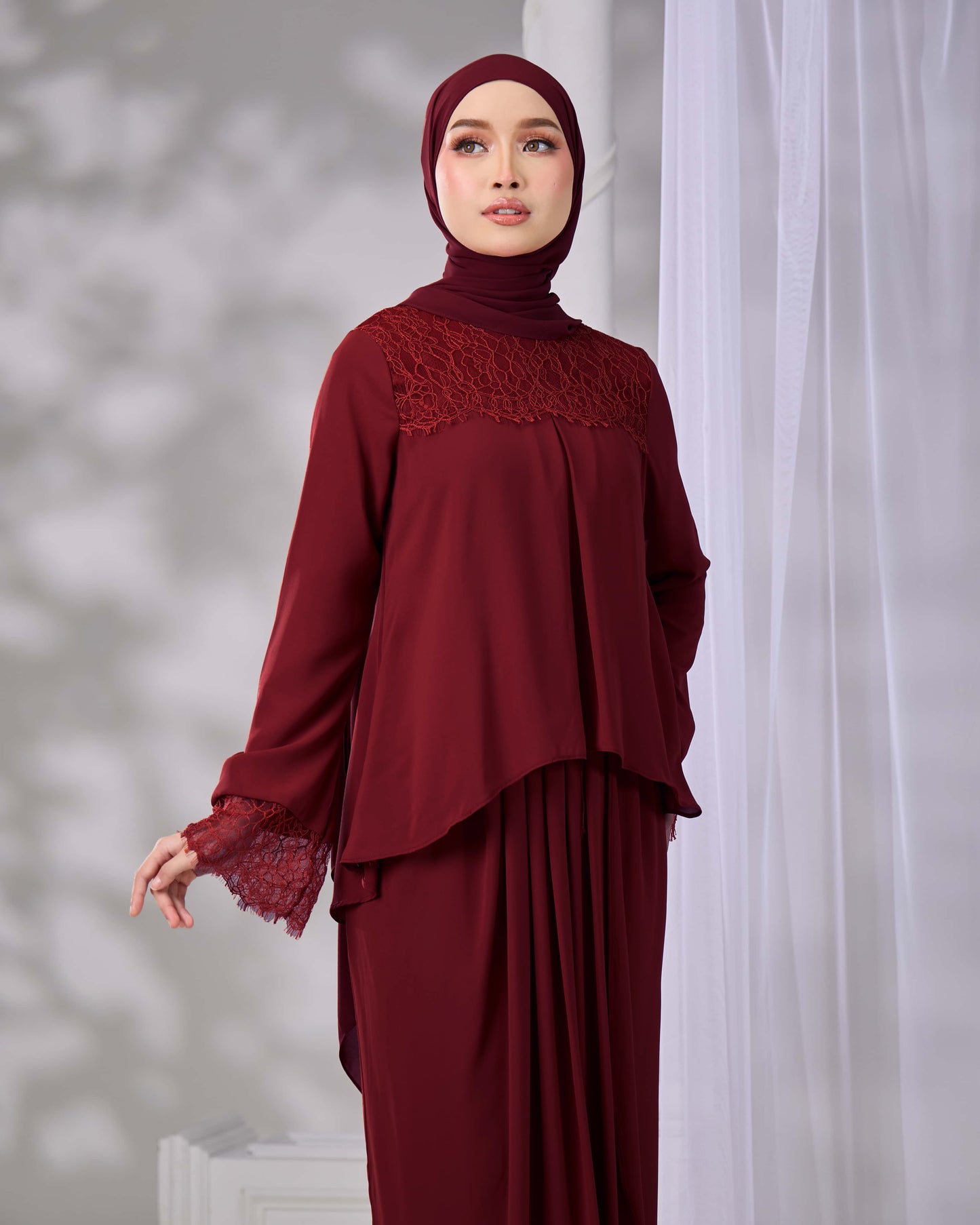 ELVARA MINI KURUNG (BURGUNDY)