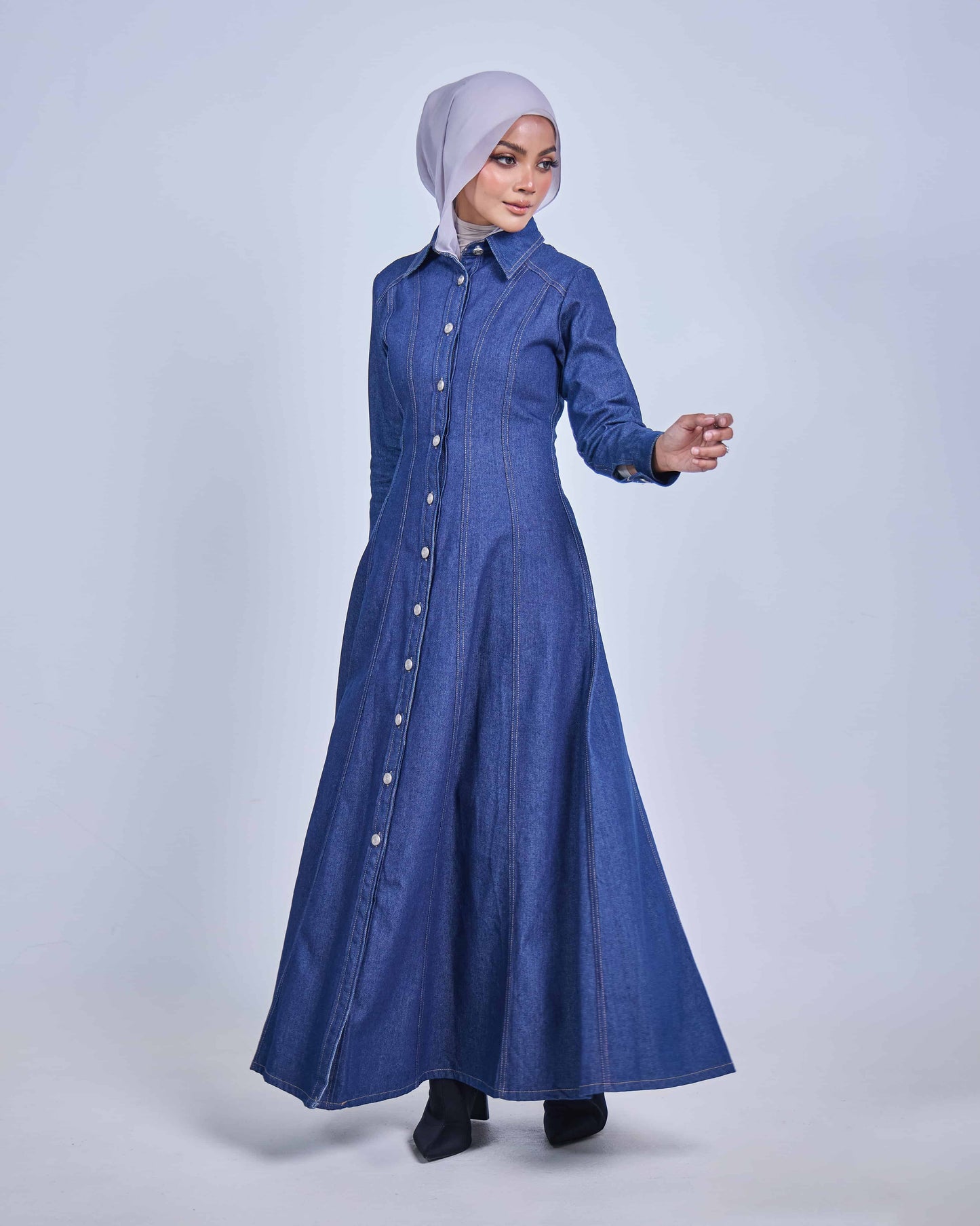 NOVA DENIM BUTTON DRESS (DARK BLUE)