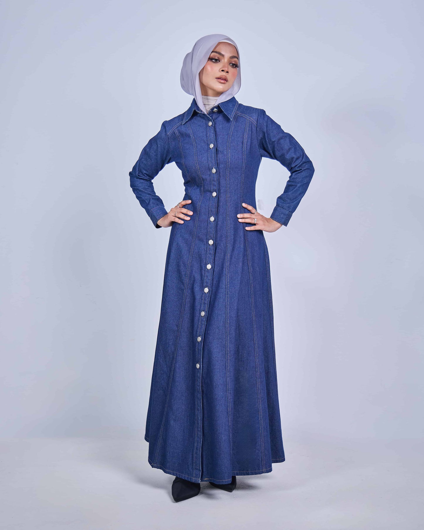 NOVA DENIM BUTTON DRESS (DARK BLUE)