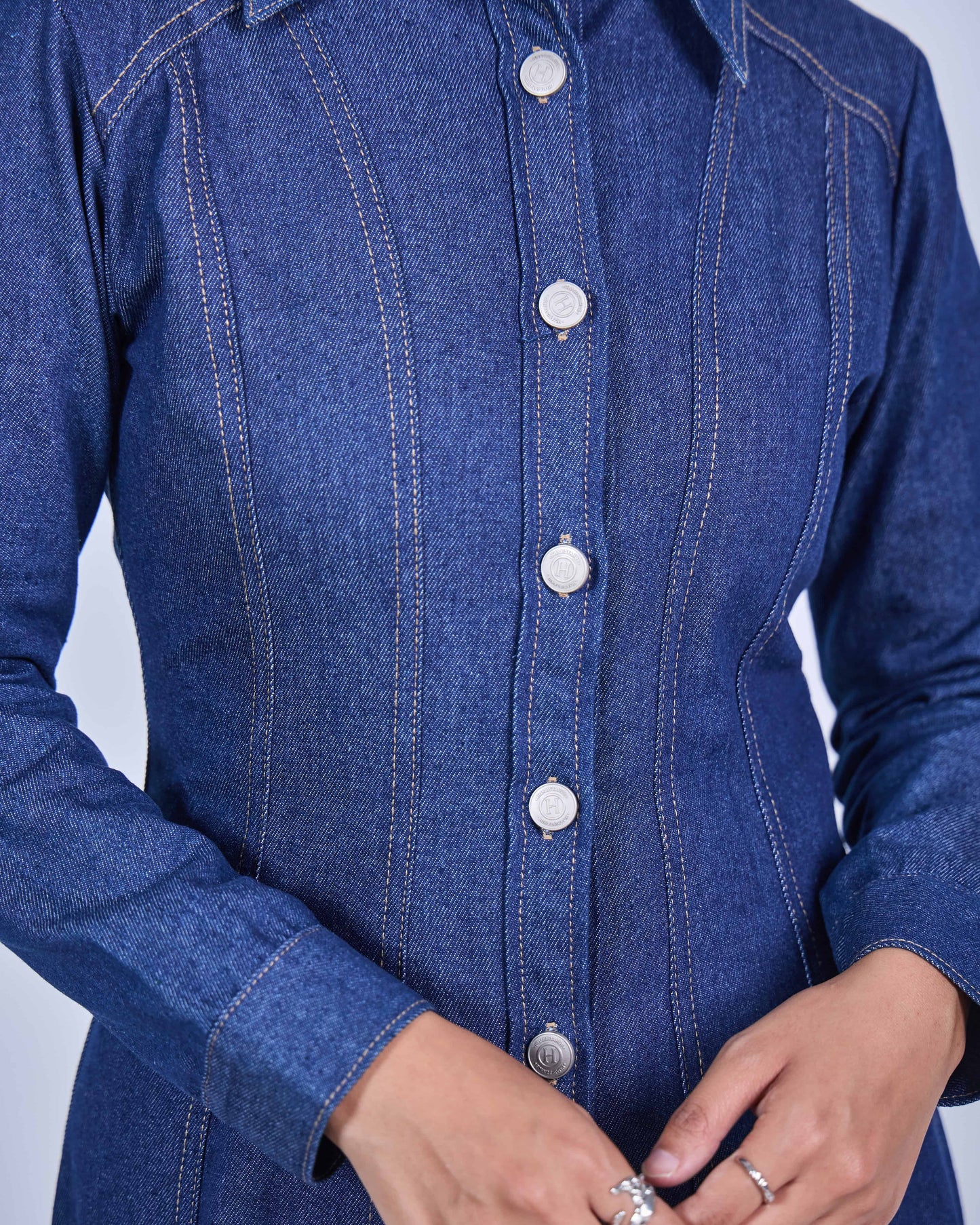 NOVA DENIM BUTTON DRESS (DARK BLUE)