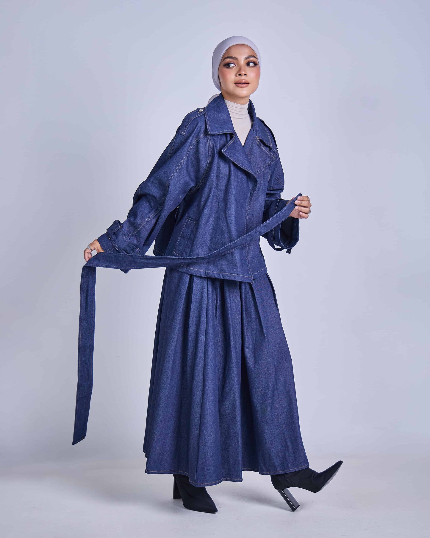 ELLIE DENIM BELTED JACKET (DARK BLUE)