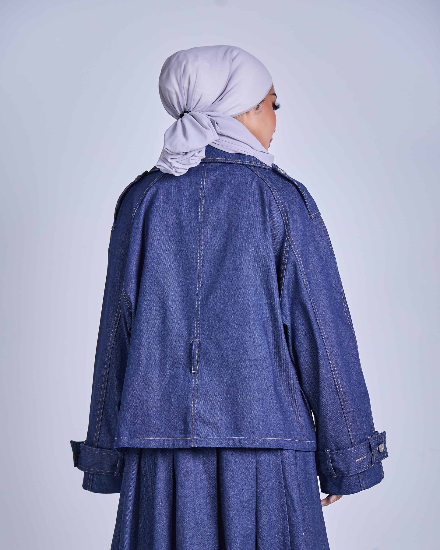 ELLIE DENIM BELTED JACKET (DARK BLUE)