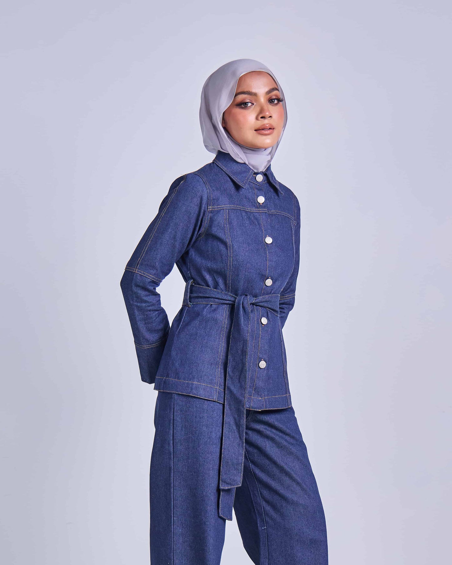 FEYRA DENIM BELTED JACKET (DARK BLUE)