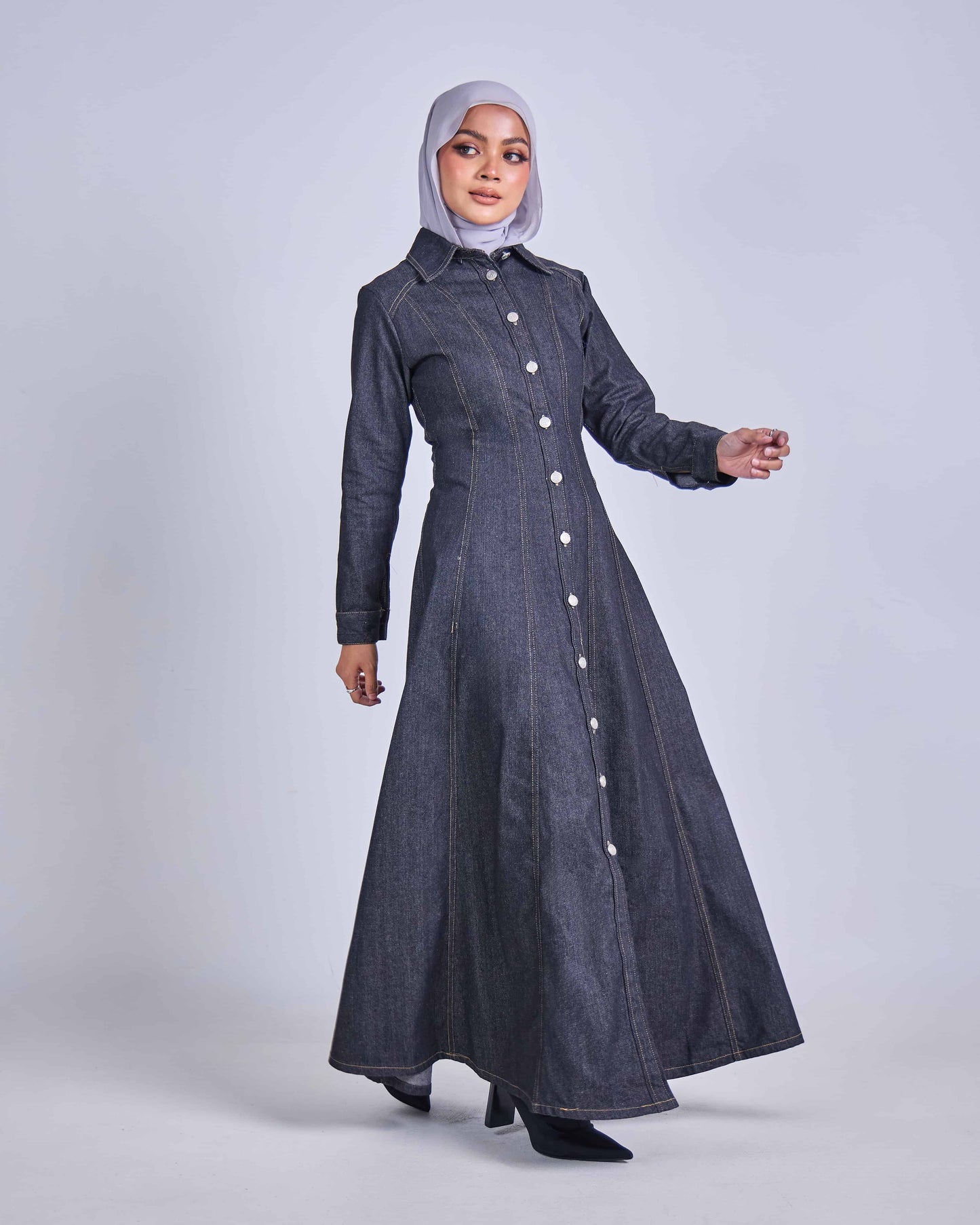 NOVA DENIM BUTTON DRESS (BLACK)