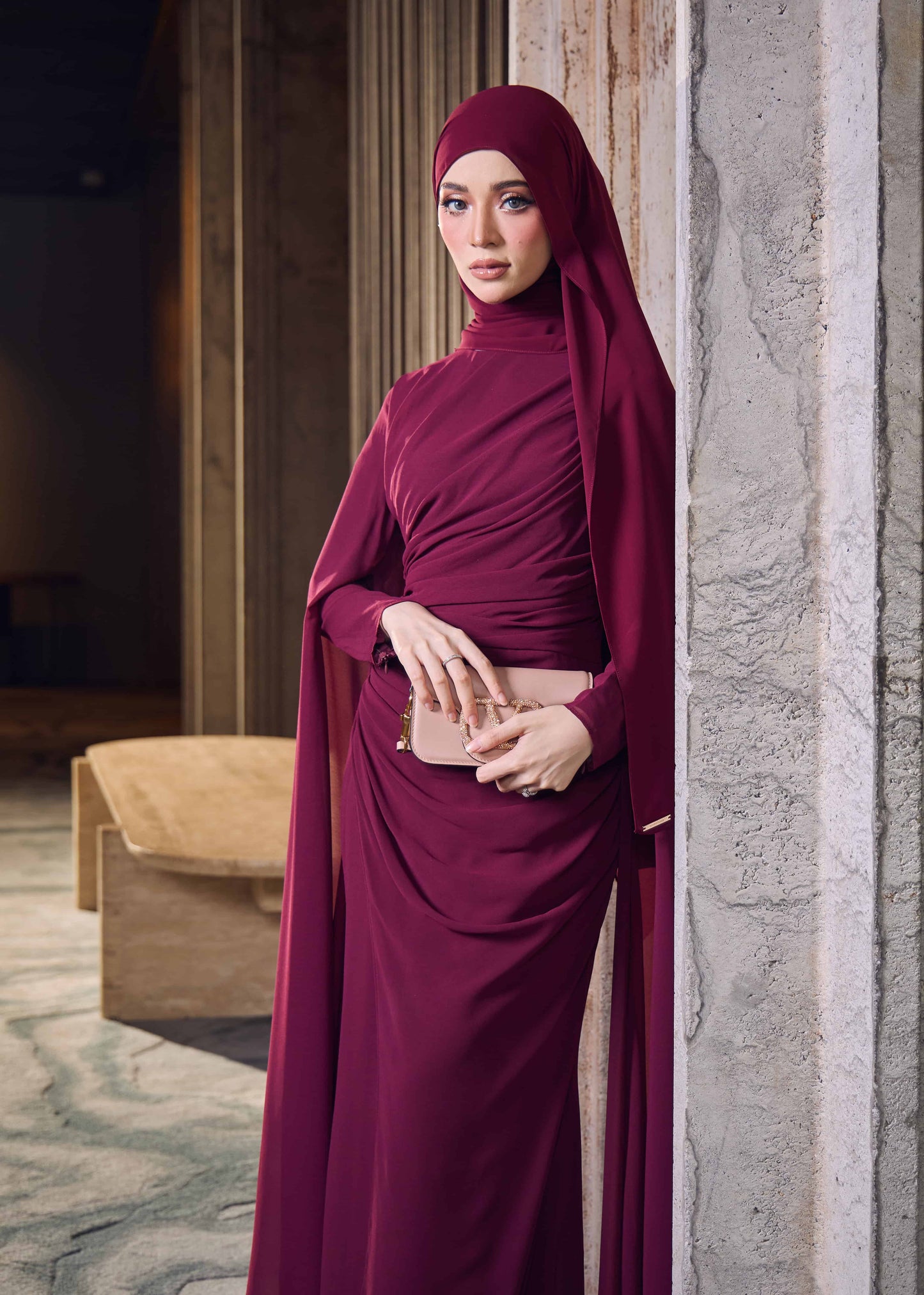 NAURAH DRESS (BURGUNDY)