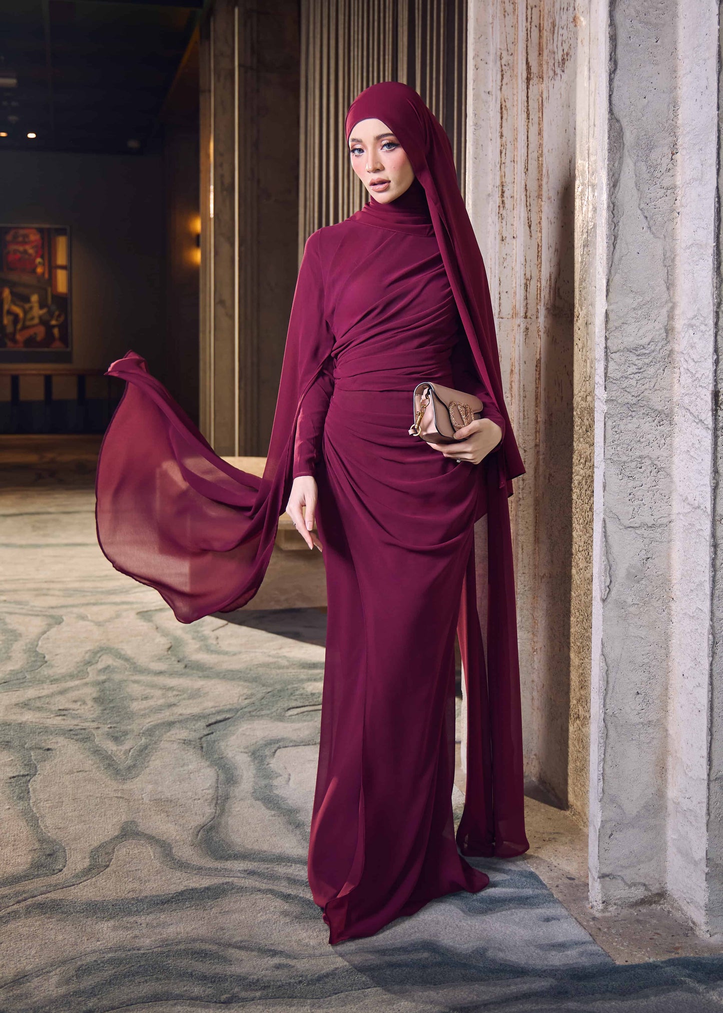 NAURAH DRESS (BURGUNDY)