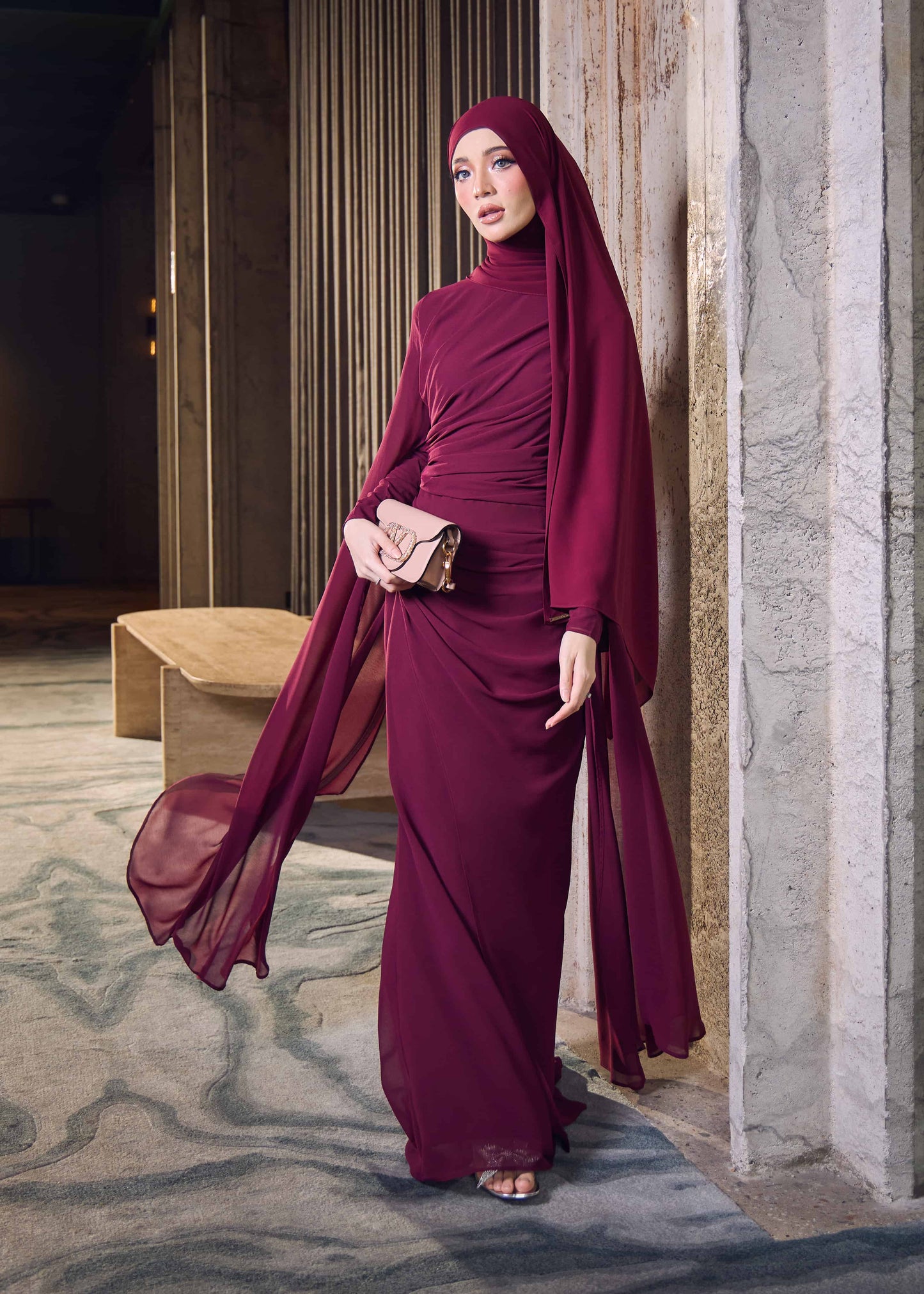 NAURAH DRESS (BURGUNDY)