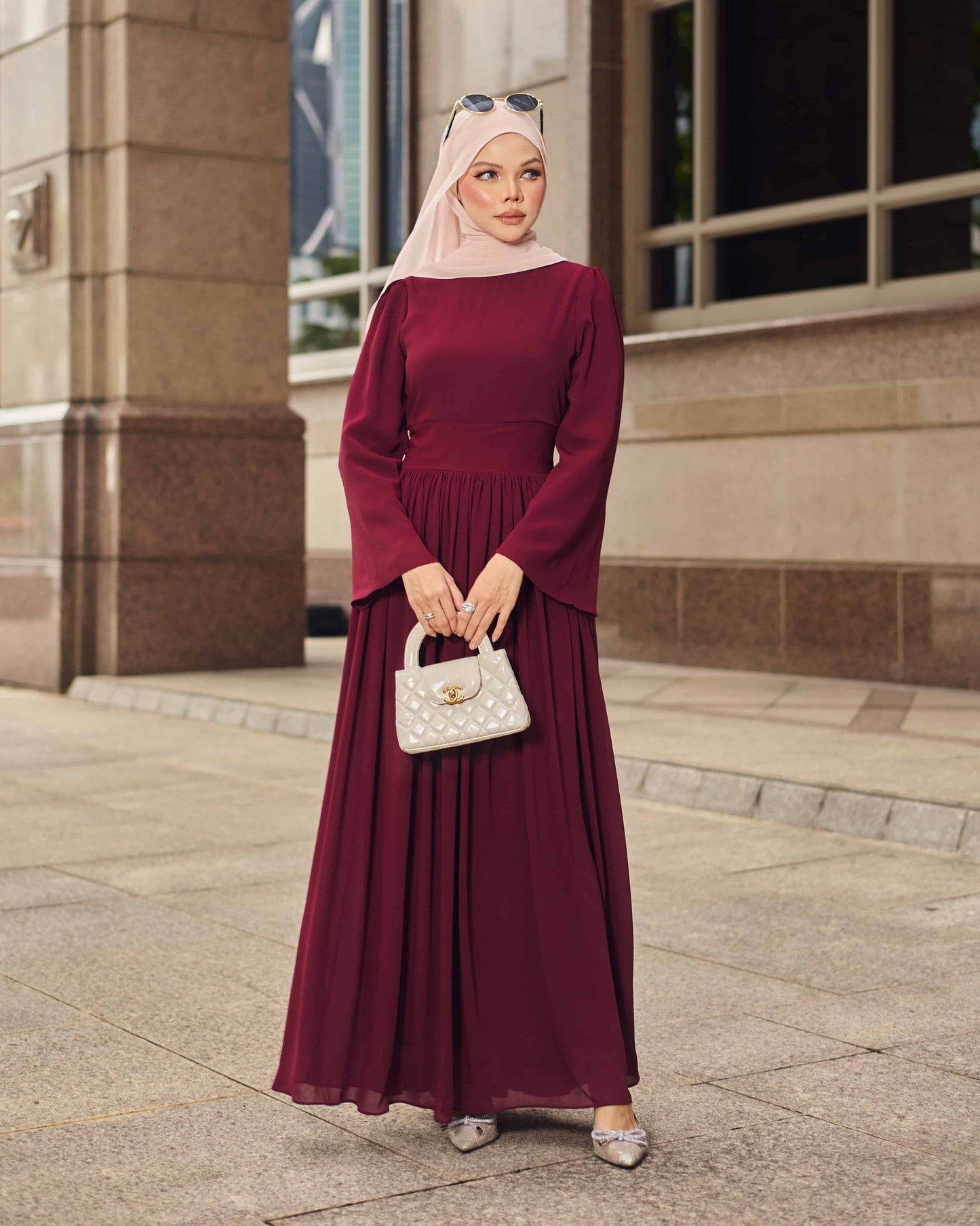 LYRA PLEATED DRESS (BURGUNDY)