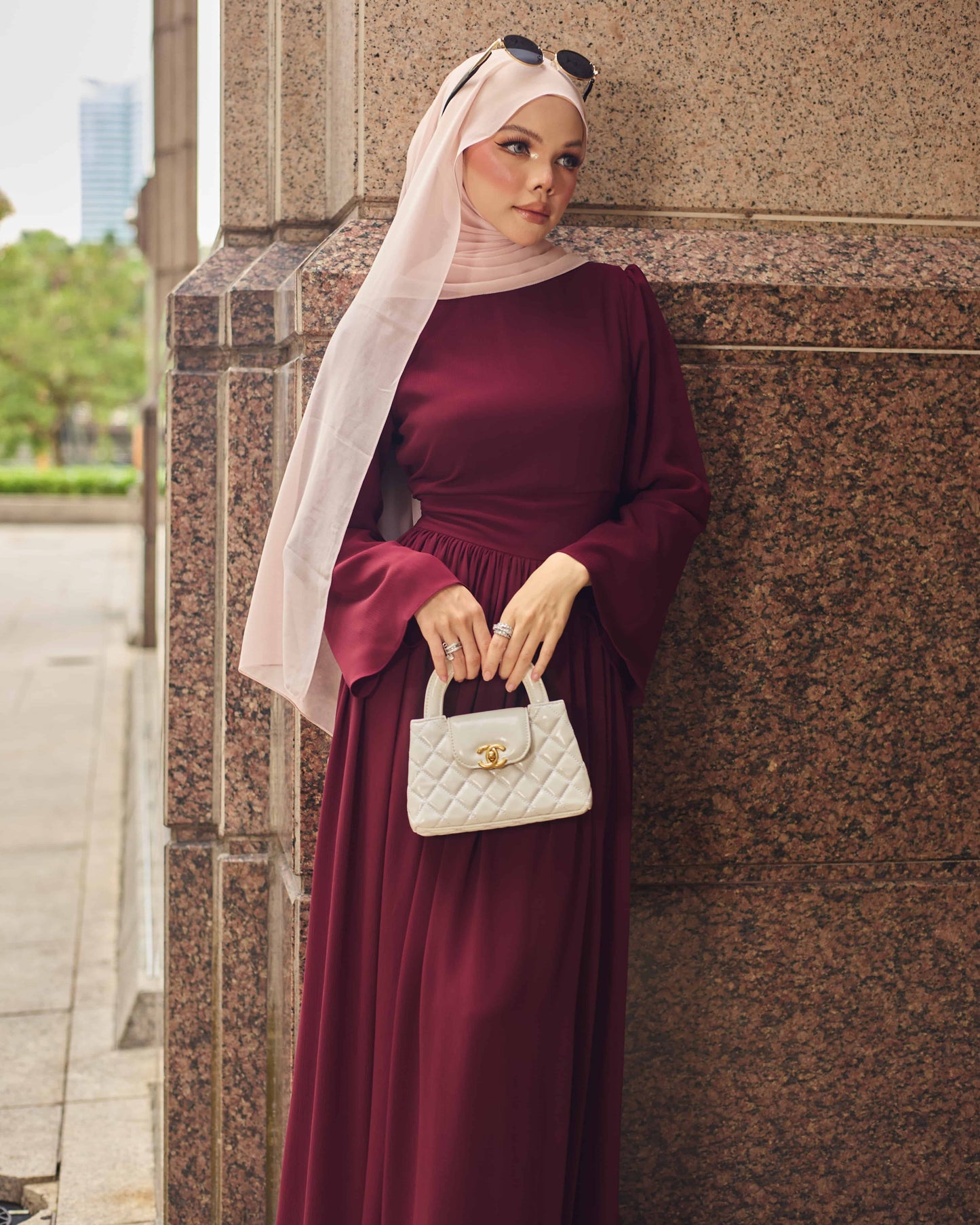 LYRA PLEATED DRESS (BURGUNDY)