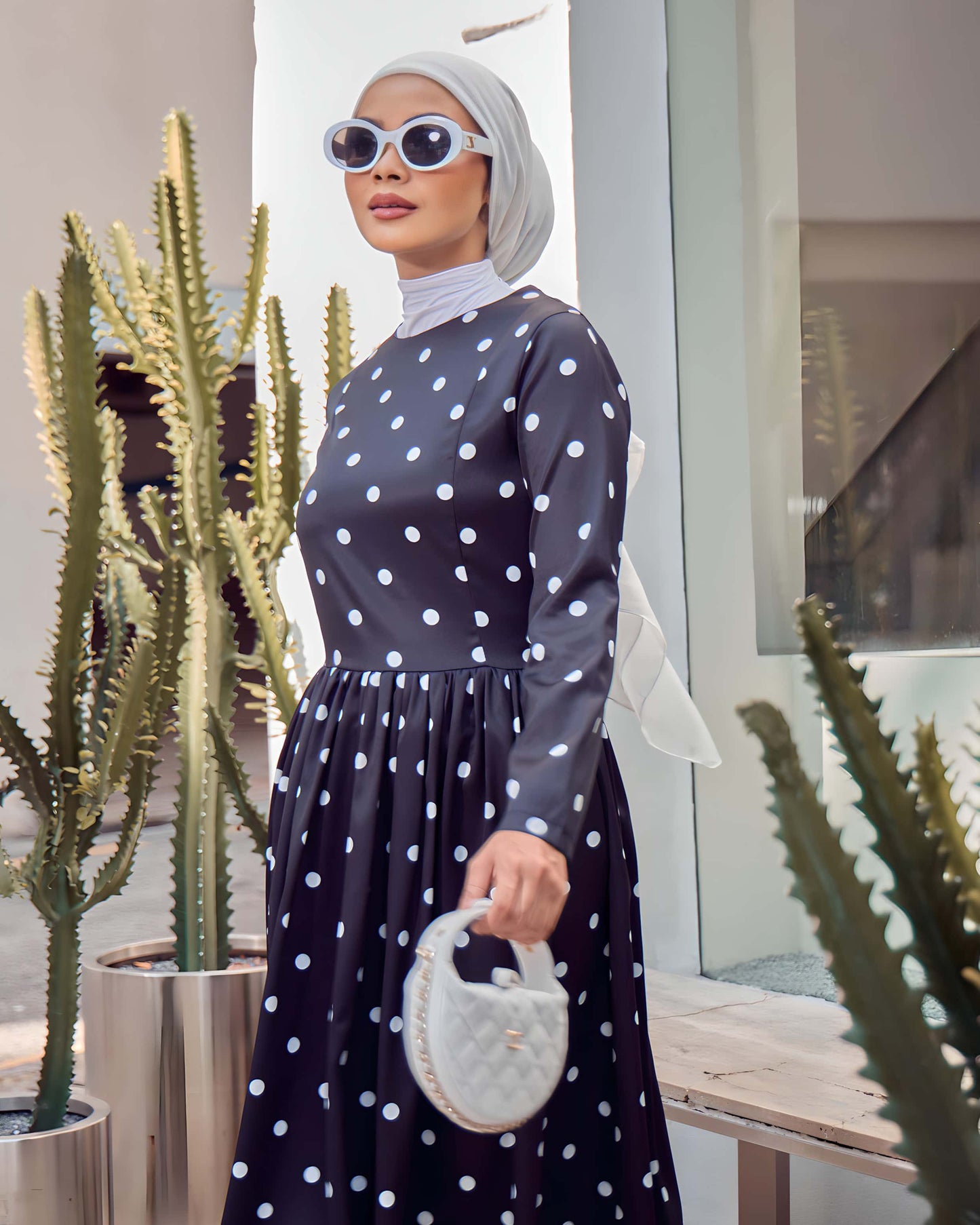 A-LINE POLKA DRESS (WHITE DOT)