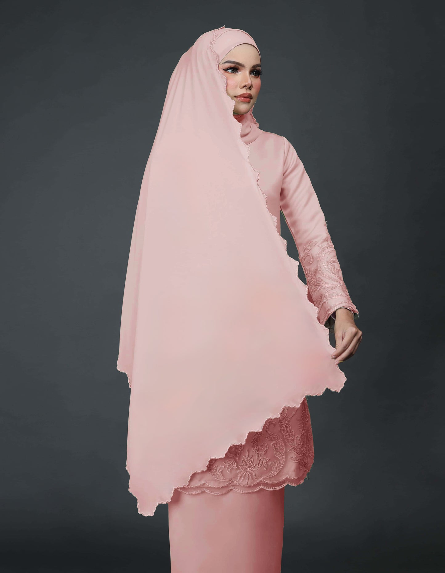 VEIL EMBROIDERY CHIFFON A19 (DUSTY PINK)