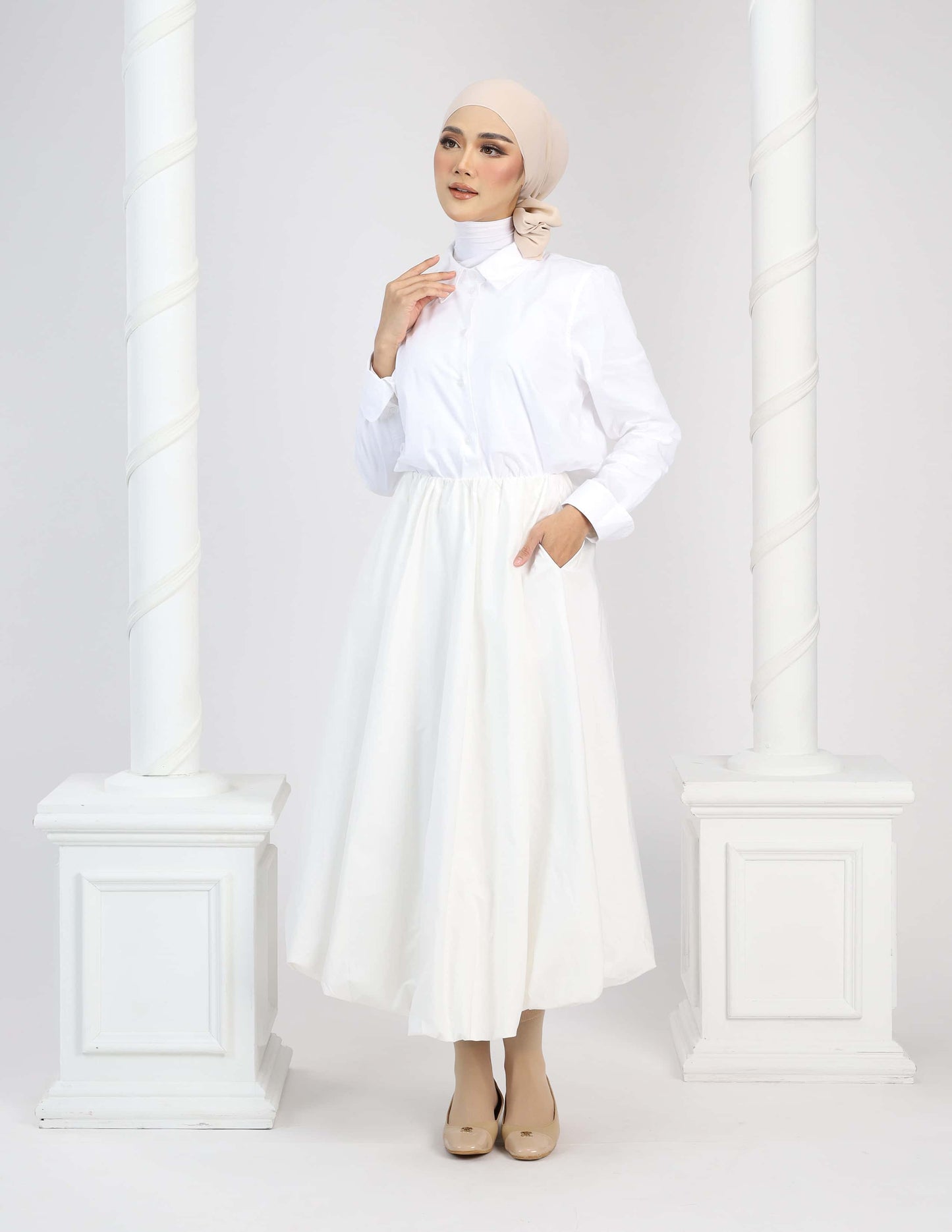 JANE BUBBLE SKIRT - LONG (OFF WHITE)