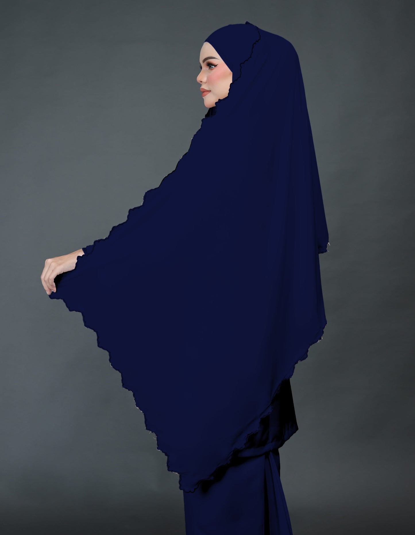VEIL EMBROIDERY CHIFFON A19 (NAVY BLUE)