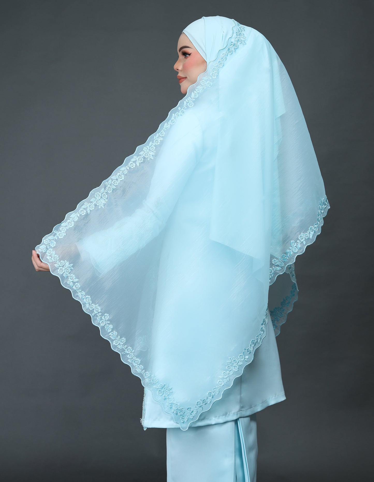 ORGANDY EMBROIDERY VEIL CODE A23 (AQUA BLUE)
