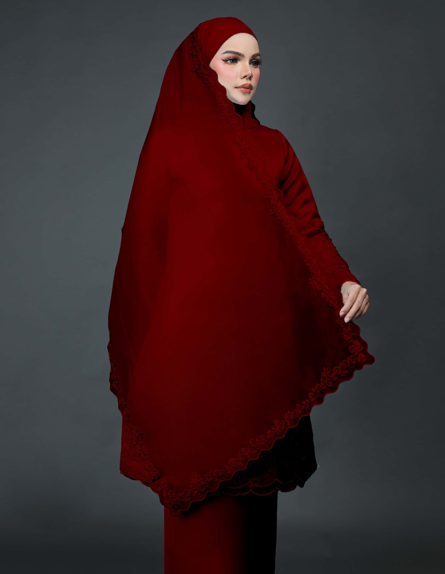 ORGANDY EMBROIDERY VEIL CODE A23 (BURGUNDY)