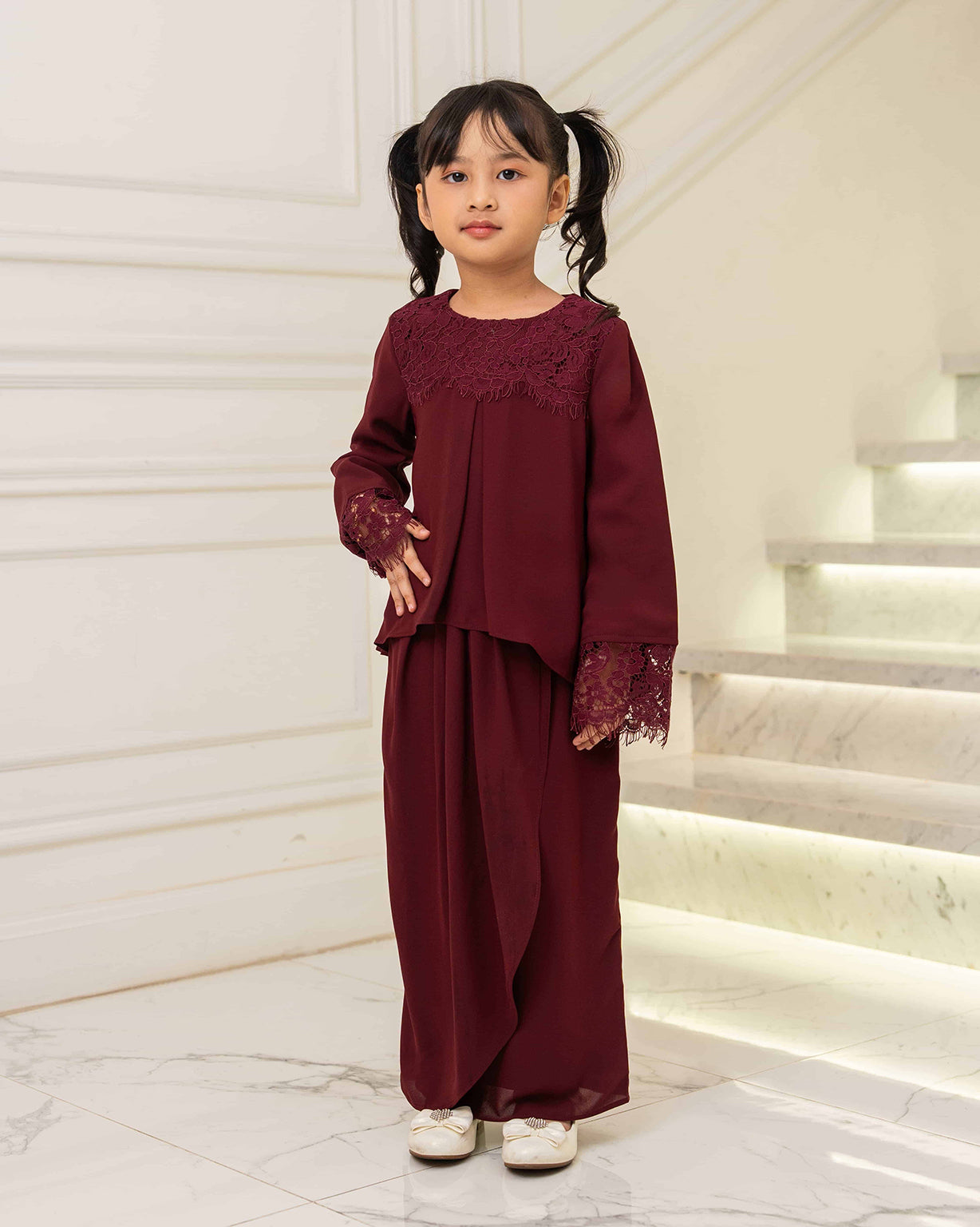 ELVARA MINI KURUNG KIDS (BURGUNDY)
