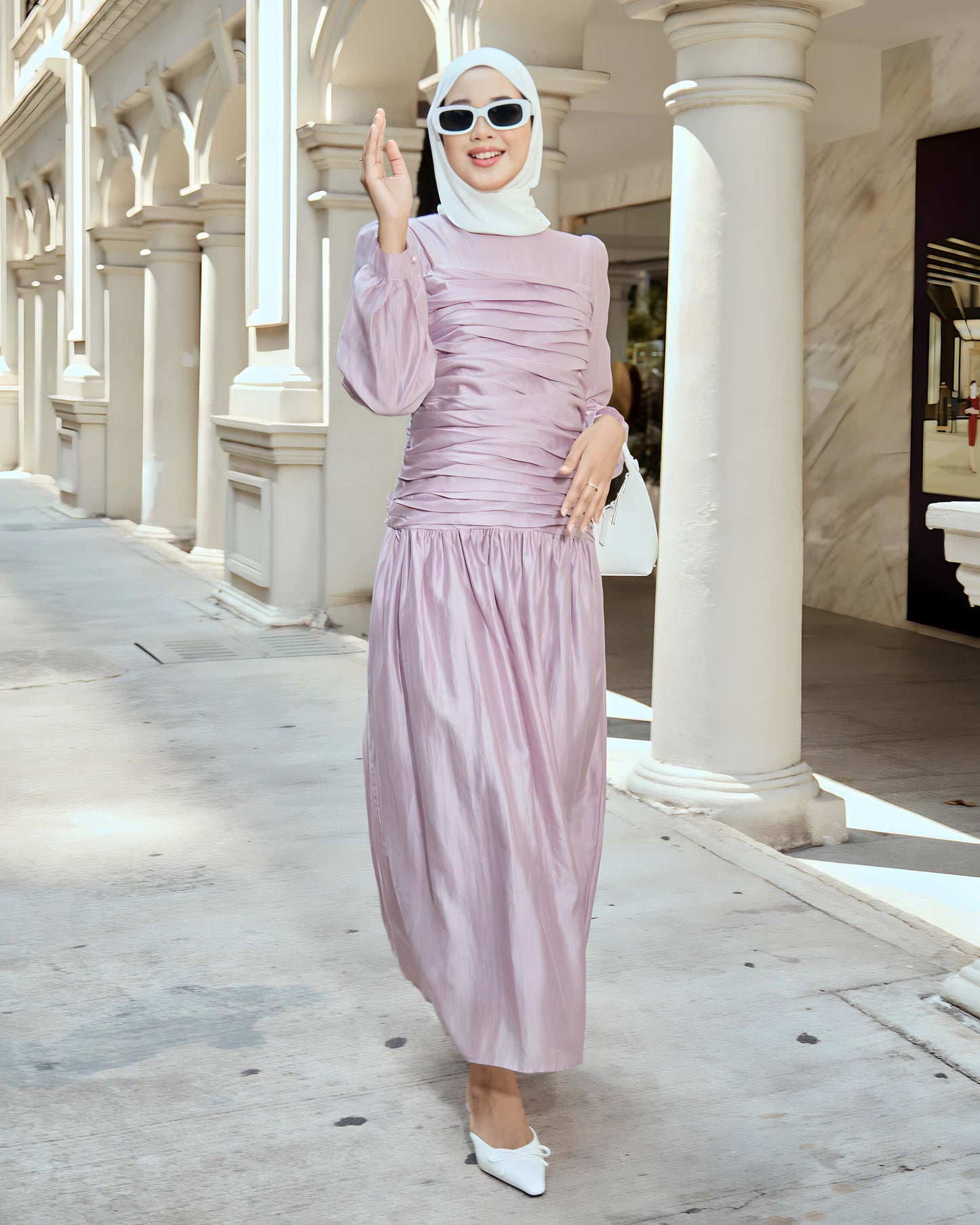 MINOR DEFECT PLAIN RUCHED DRESS (LAVENDER)