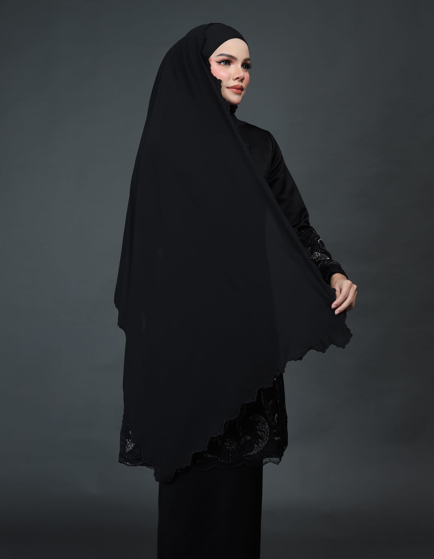 VEIL EMBROIDERY CHIFFON A19 (BLACK)