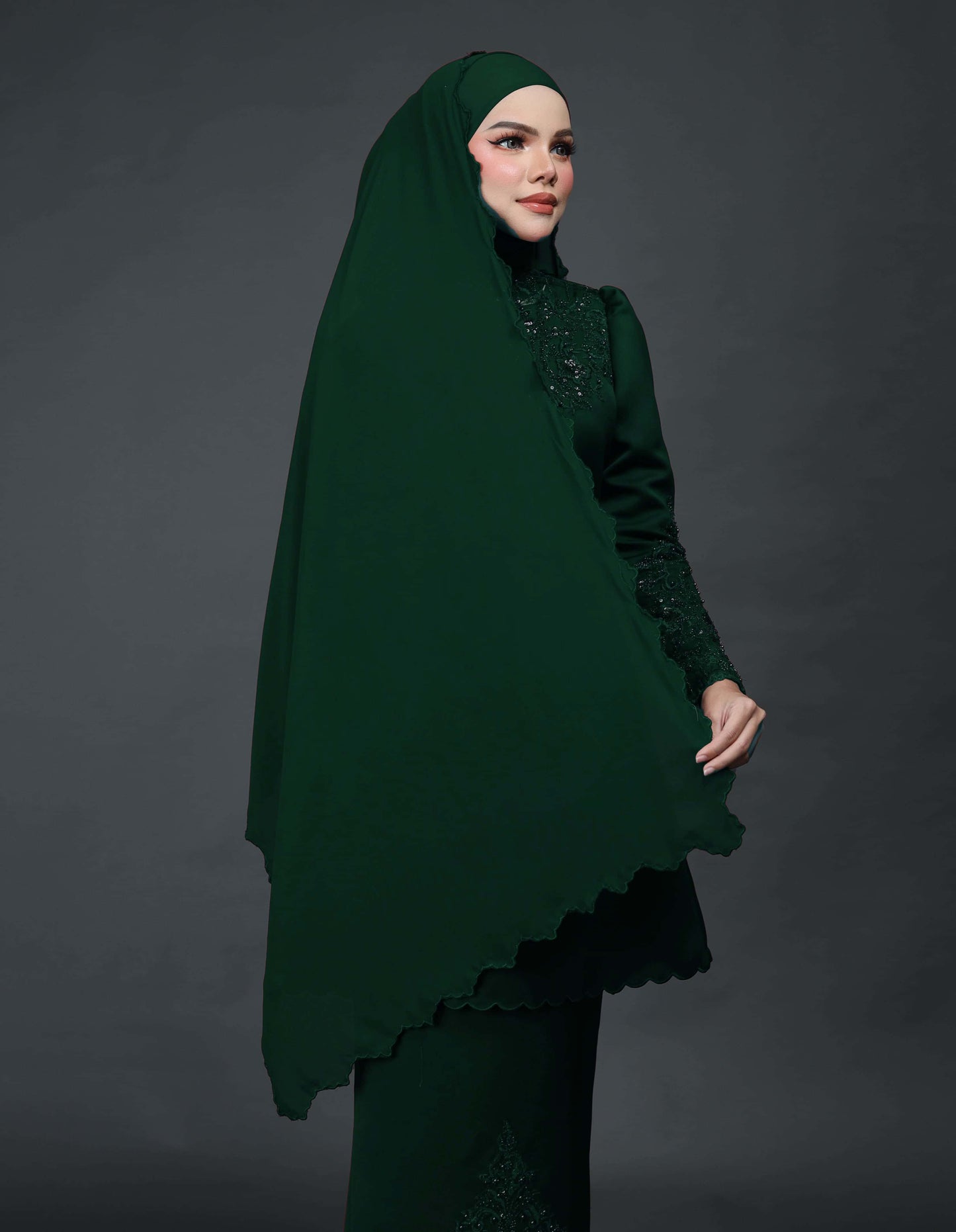 VEIL EMBROIDERY CHIFFON A19 (EMERALD GREEN)