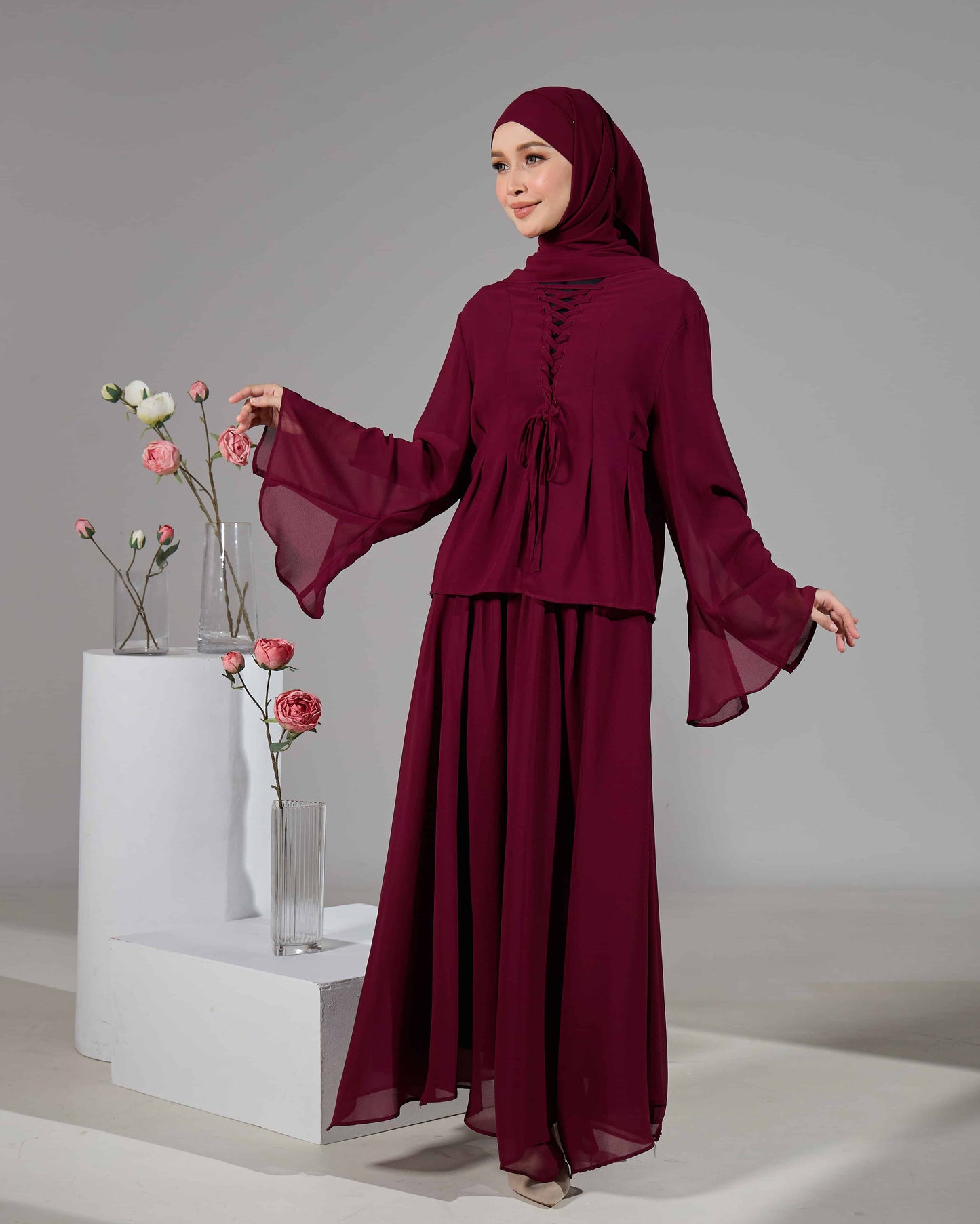 ELINDA TIE-DRESS (BURGUNDY)
