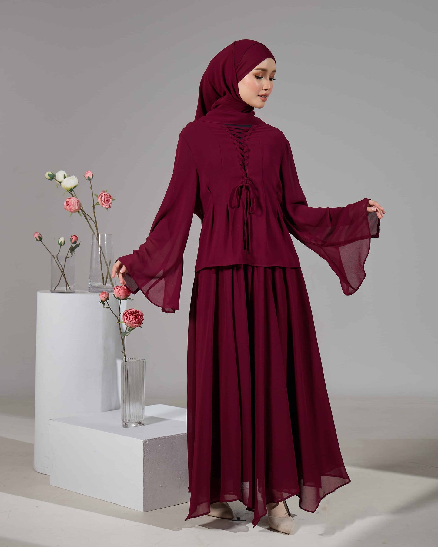 ELINDA TIE-DRESS (BURGUNDY)