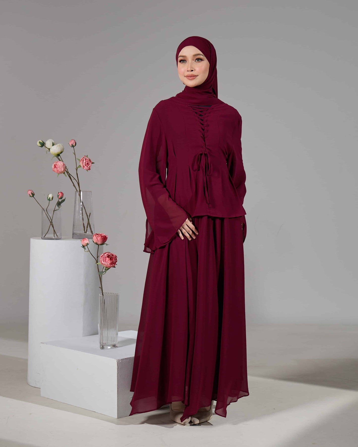 ELINDA TIE-DRESS (BURGUNDY)
