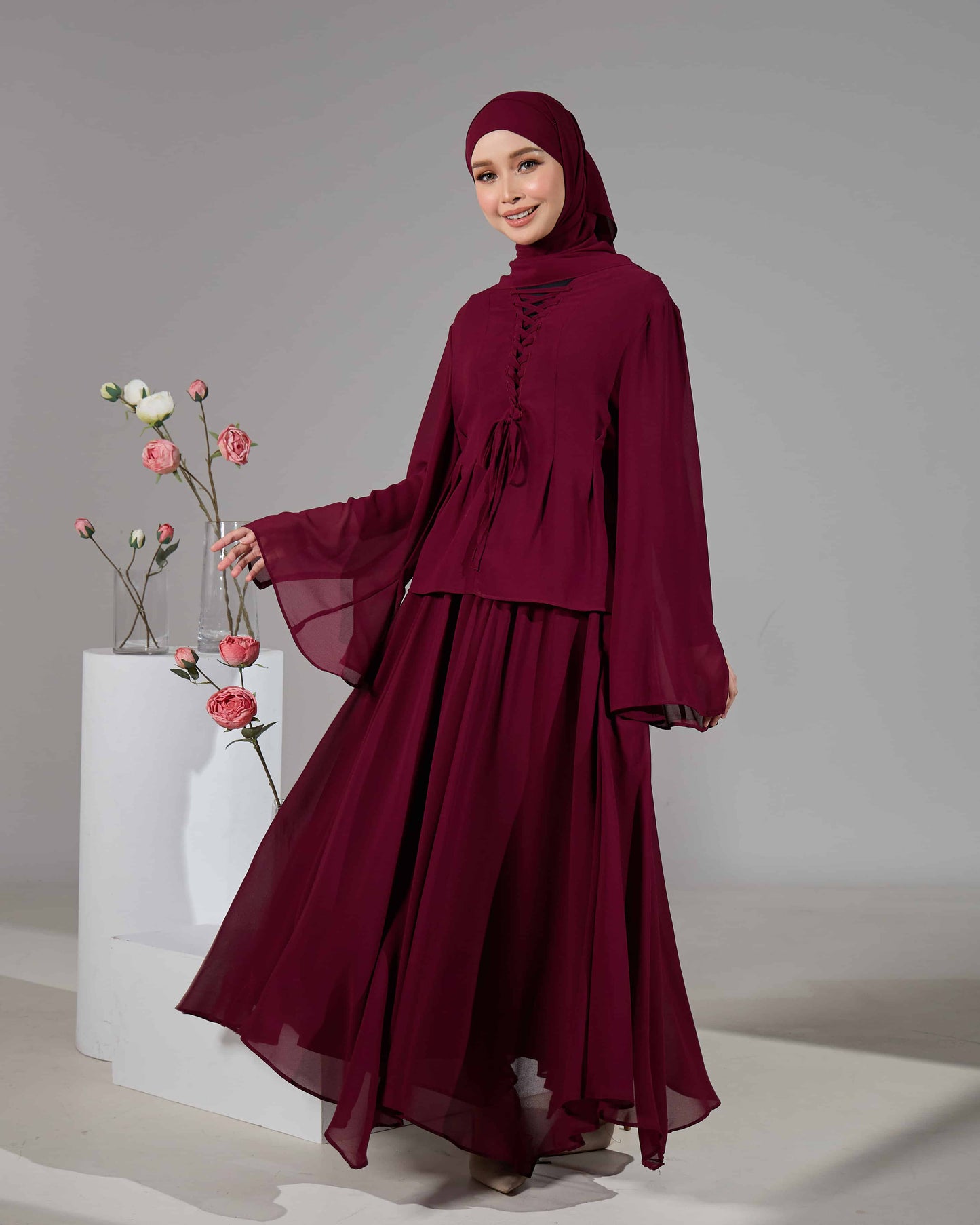 ELINDA TIE-DRESS (BURGUNDY)
