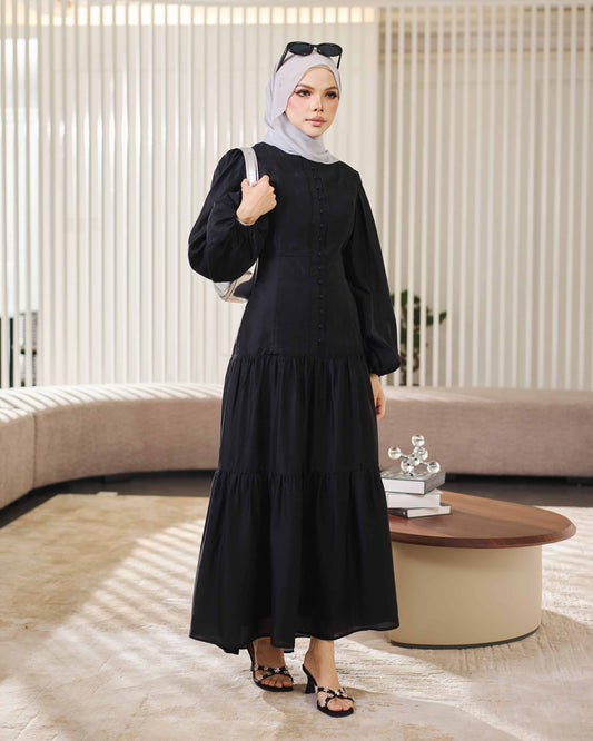 KEYLA BUTTON DRESS (BLACK)