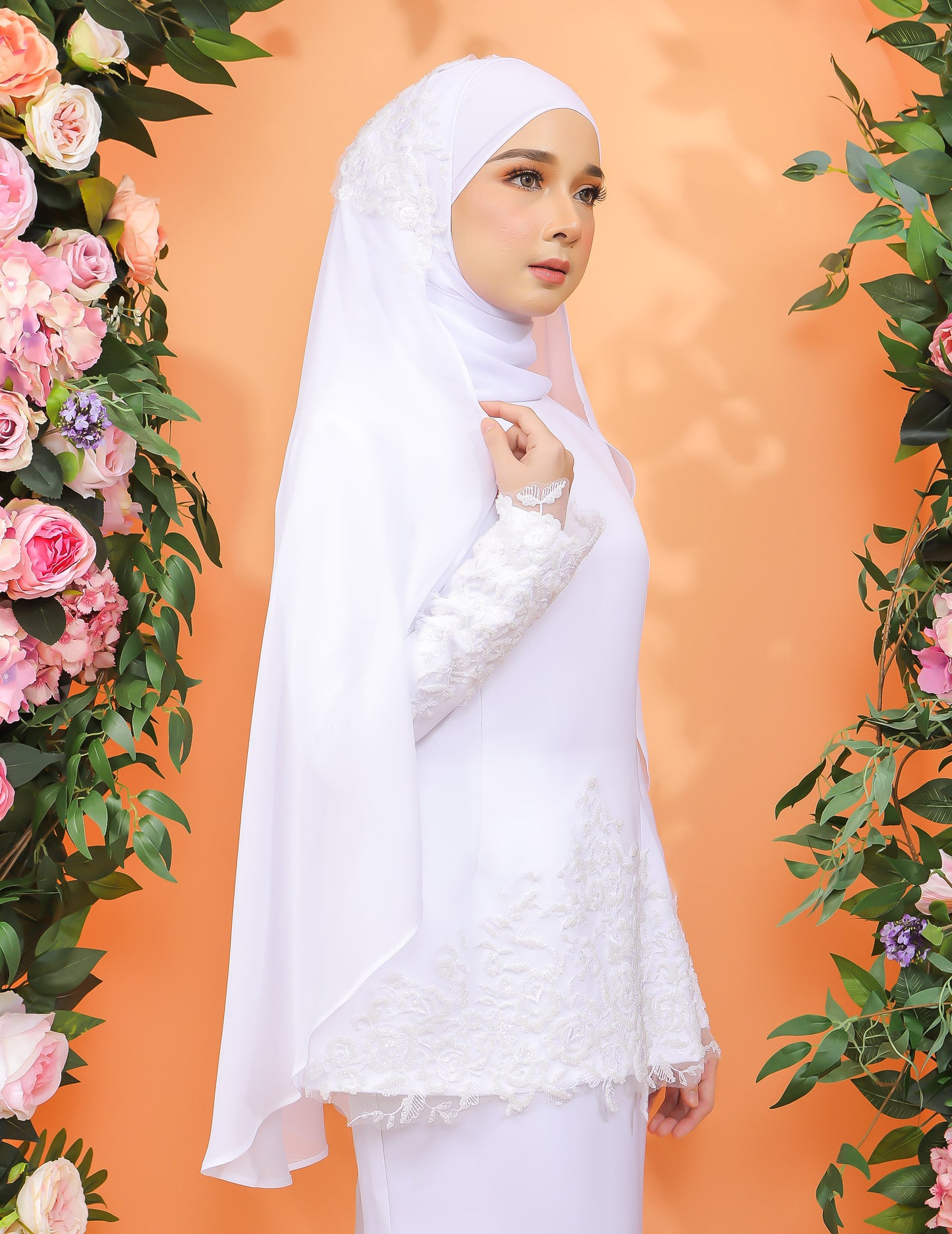 VEIL CHIFFON BEADS CODE A02 (WHITE)