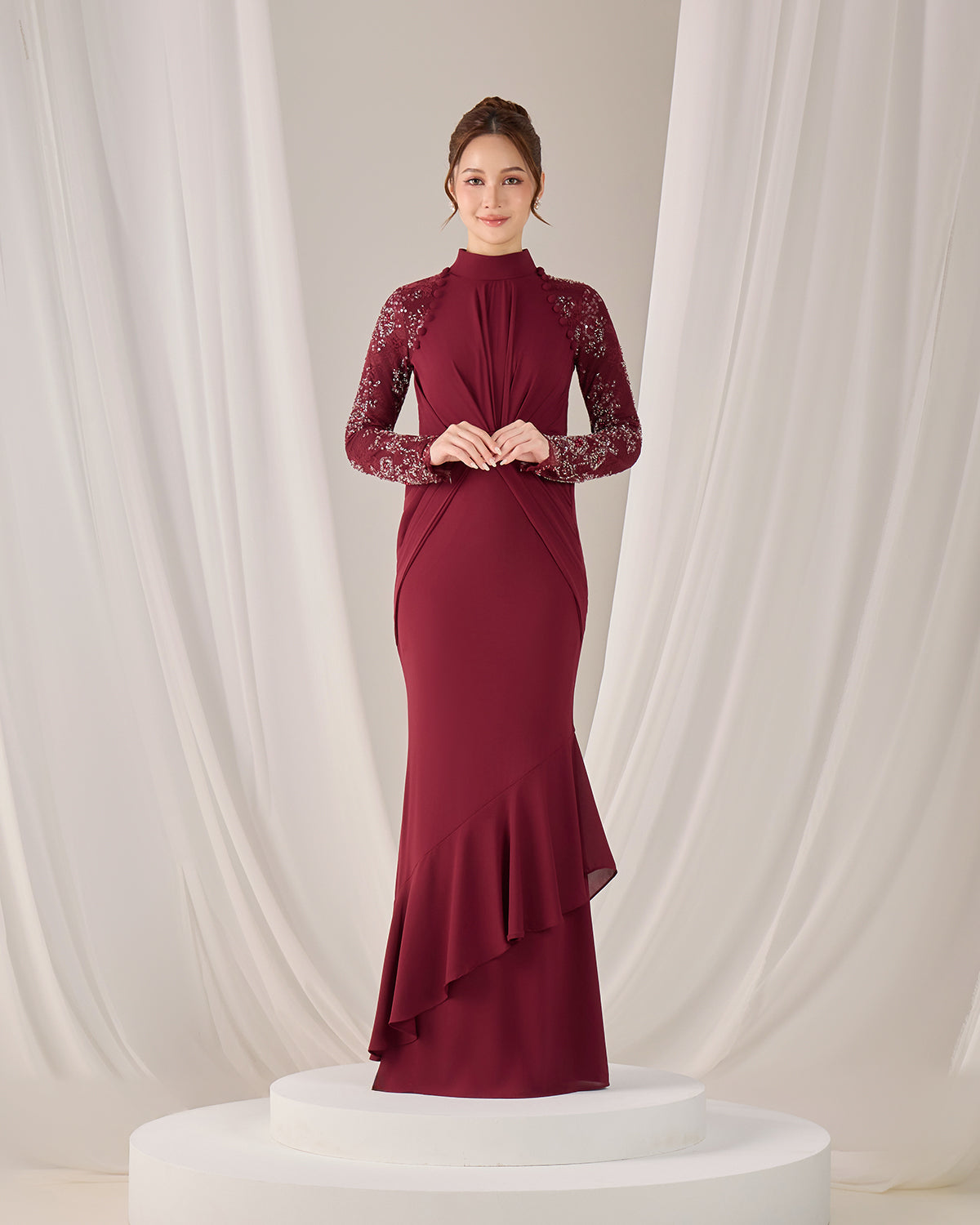 MINOR DEFECT LUNARA DRESS (BURGUNDY)