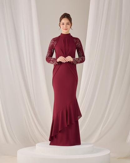 MINOR DEFECT LUNARA DRESS (BURGUNDY)