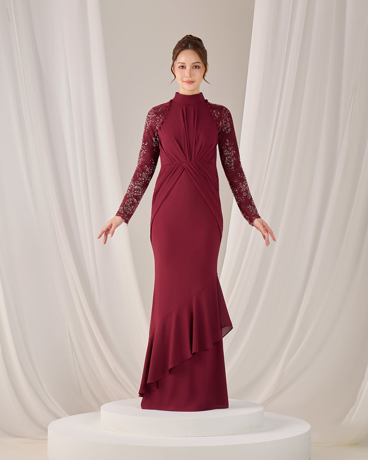 MINOR DEFECT LUNARA DRESS (BURGUNDY)