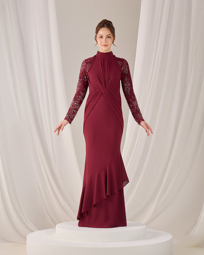 MINOR DEFECT LUNARA DRESS (BURGUNDY)