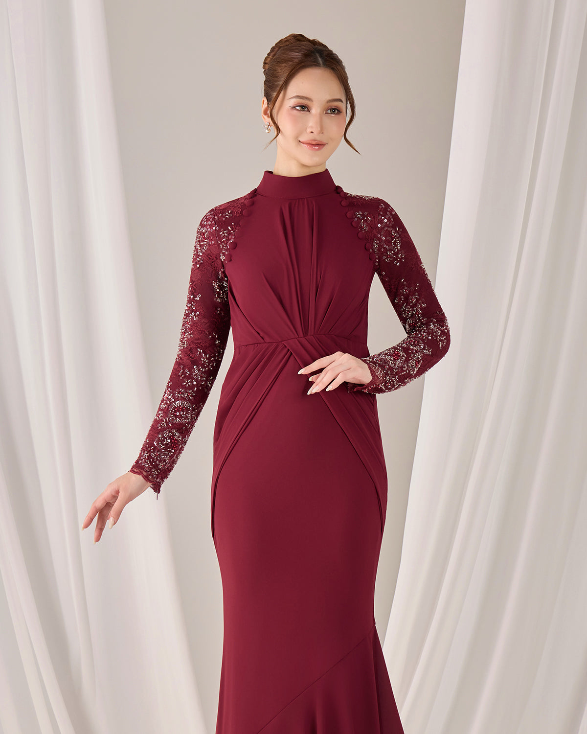MINOR DEFECT LUNARA DRESS (BURGUNDY)