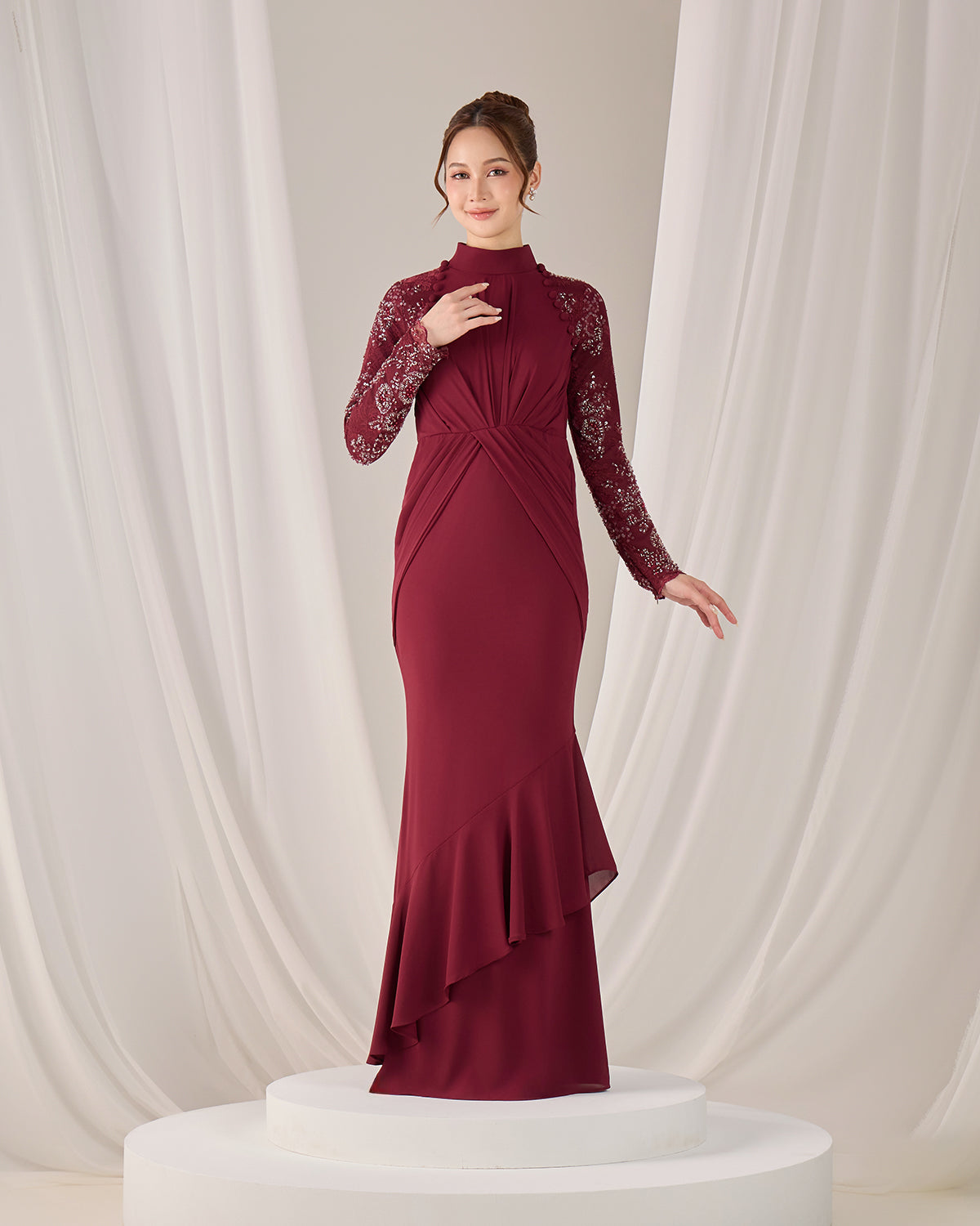 MINOR DEFECT LUNARA DRESS (BURGUNDY)