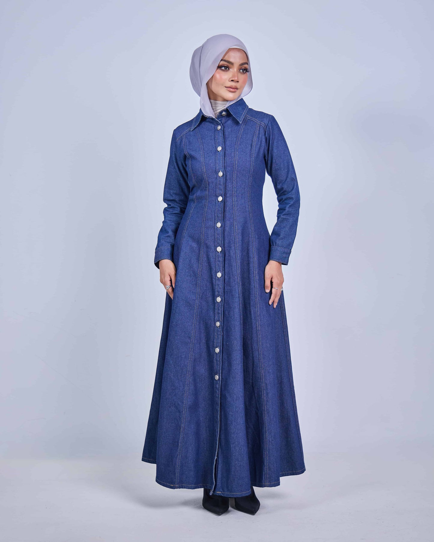 NOVA DENIM BUTTON DRESS (DARK BLUE)