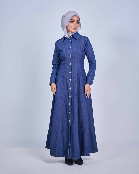 NOVA DENIM BUTTON DRESS (DARK BLUE)