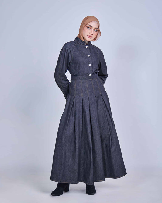 ELRA DENIM PLEATED SKIRT (BLACK)