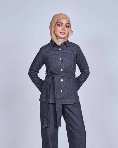 FEYRA DENIM BELTED JACKET (BLACK)