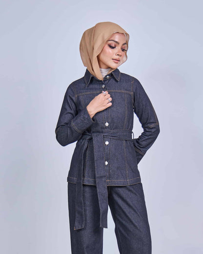 FEYRA DENIM BELTED JACKET (BLACK)