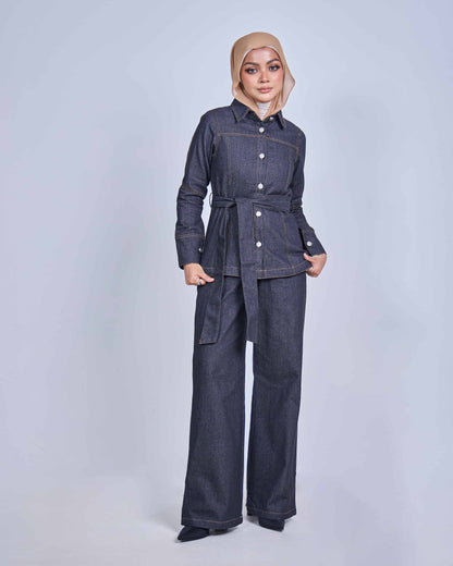 FEYRA DENIM BELTED JACKET (BLACK)