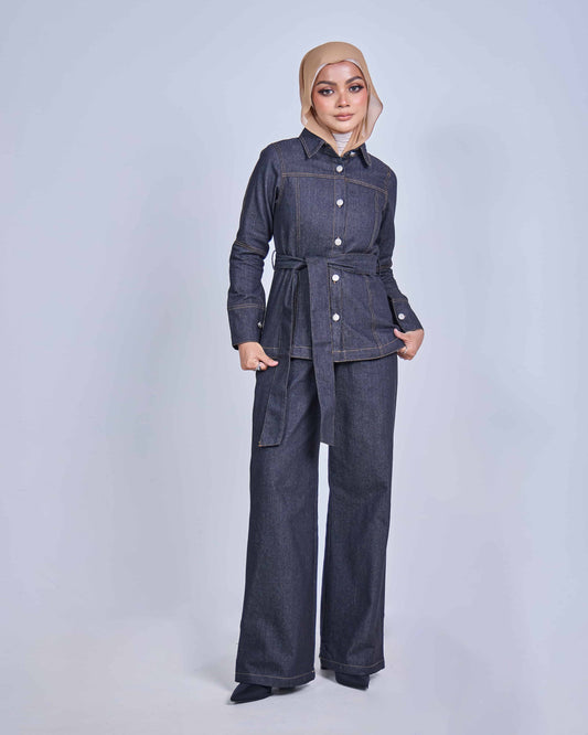 FEYRA DENIM BELTED JACKET (BLACK)