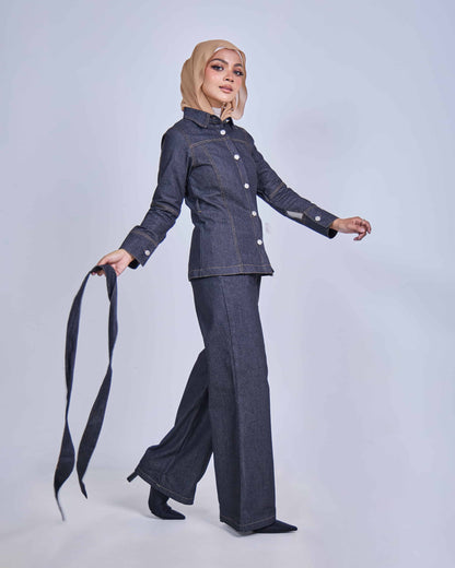 FEYRA DENIM BELTED JACKET (BLACK)