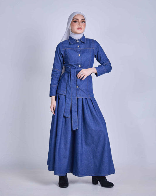 ELRA DENIM PLEATED SKIRT (LIGHT BLUE)