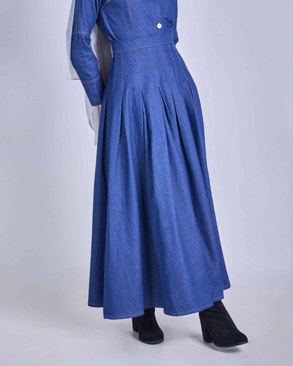 ELRA DENIM PLEATED SKIRT (LIGHT BLUE)