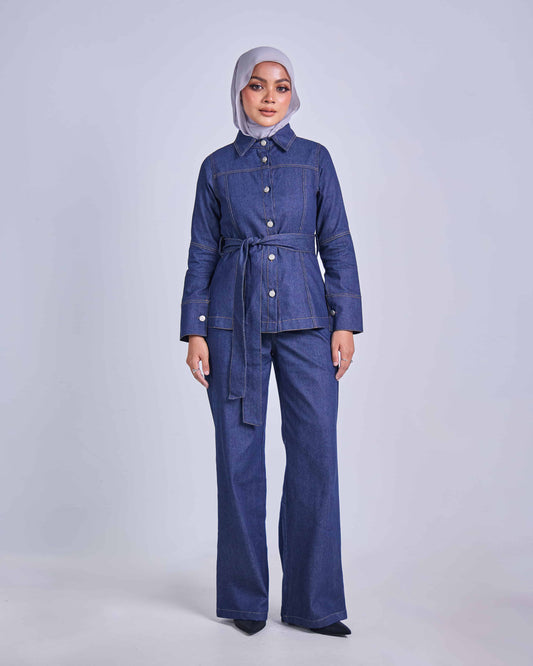 TIANA HIGH-WAIST DENIM PANTS (DARK BLUE)