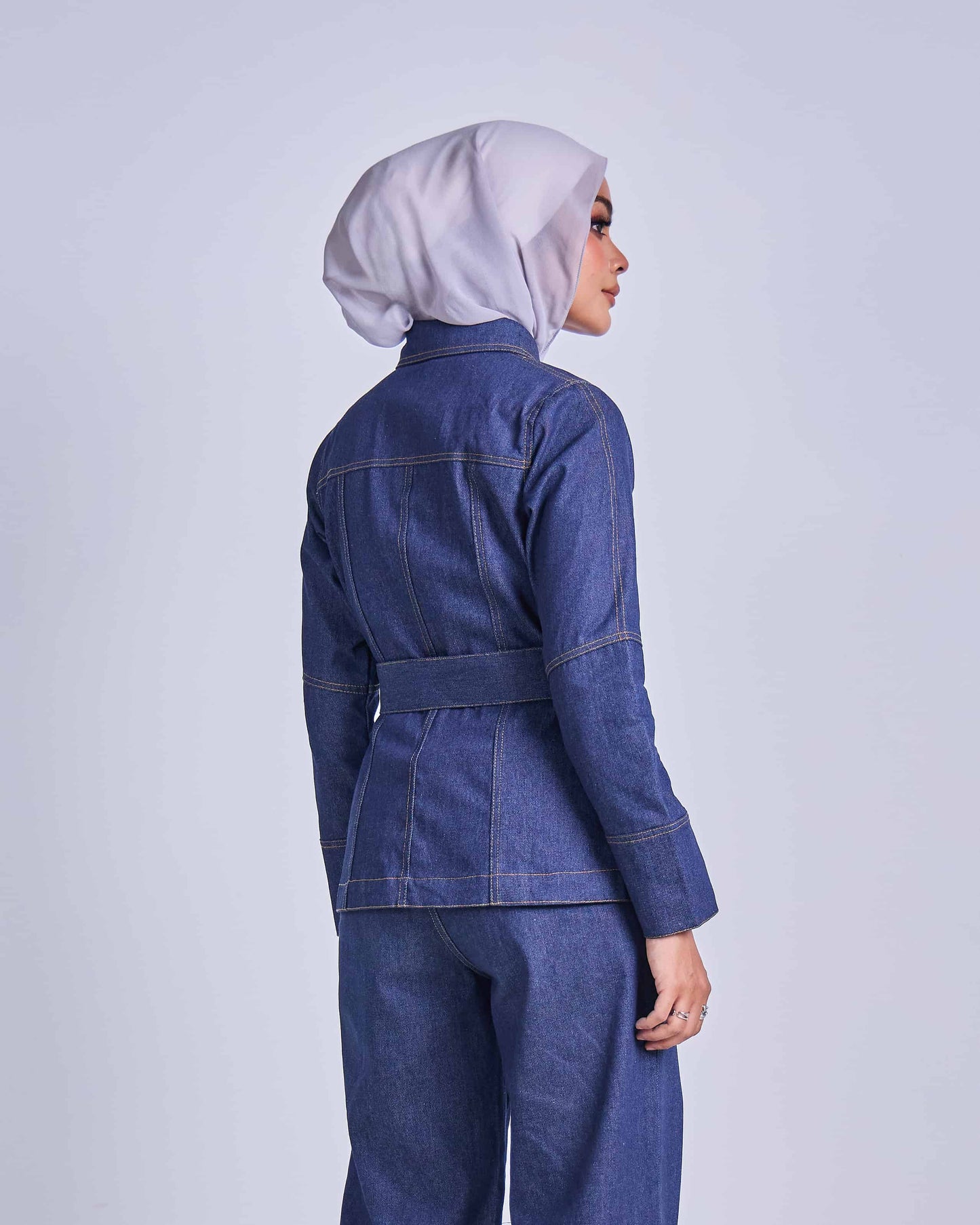 FEYRA DENIM BELTED JACKET (DARK BLUE)