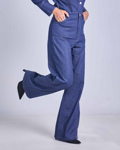 TIANA HIGH-WAIST DENIM PANTS (DARK BLUE)