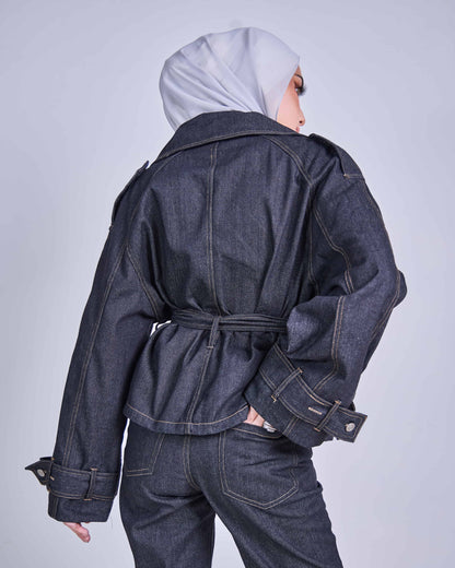 ELLIE DENIM BELTED JACKET (BLACK)